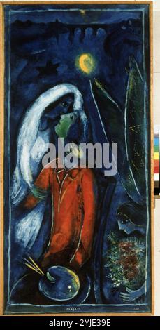 Amoureux au pont. Musée : COLLECTION PRIVÉE. Auteur : MARC CHAGALL. Copyright : cette œuvre n'est pas dans le domaine public. Il est de votre responsabilité d'obtenir toutes les autorisations de tiers nécessaires auprès du gestionnaire de droits d'auteur dans votre pays avant la publication. Banque D'Images