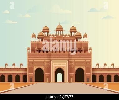 Buland Dawaza - Rearview - Fatehpur Sikri, Uttar Pradesh - Stock illustration as EPS 10 File Illustration de Vecteur