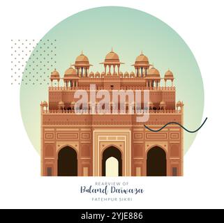 Buland Dawaza - Rearview - Fatehpur Sikri, Uttar Pradesh - Stock illustration as EPS 10 File Illustration de Vecteur