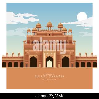 Buland Dawaza - Rearview - Fatehpur Sikri, Uttar Pradesh - Stock illustration as EPS 10 File Illustration de Vecteur