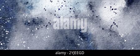 Cosmic Watercolor texture de fond bleu marine. Fond indigo profond avec des taches et des coups de pinceau rugueux. Dos de ciel nocturne astrologique peint à la main Banque D'Images