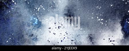 Cosmic Watercolor texture de fond bleu marine. Fond indigo profond avec des taches et des coups de pinceau rugueux. Ciel nocturne astrologique peint à la main Banque D'Images