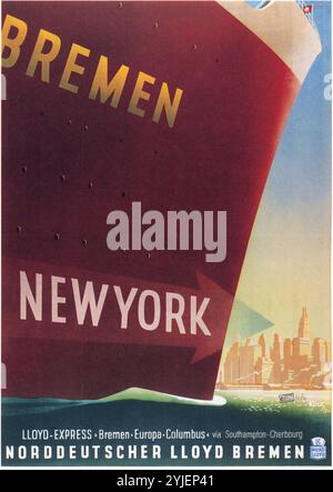 Brême New York. Lloyd Express Line. Musée : COLLECTION PRIVÉE. Auteur : Fritz Kück. Copyright : cette œuvre n'est pas dans le domaine public. Il est de votre responsabilité d'obtenir toutes les autorisations de tiers nécessaires auprès du gestionnaire de droits d'auteur dans votre pays avant la publication. Banque D'Images