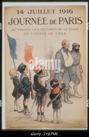 Journée de Paris. 14 juillet 1916. Musée : COLLECTION PRIVÉE. Auteur : FRANCISQUE POULBOT. Copyright : cette œuvre n'est pas dans le domaine public. Il est de votre responsabilité d'obtenir toutes les autorisations de tiers nécessaires auprès du gestionnaire de droits d'auteur dans votre pays avant la publication. Banque D'Images