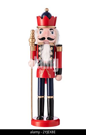 Casse-noisette soldat de Noël sur fond blanc, figurine jouet Banque D'Images