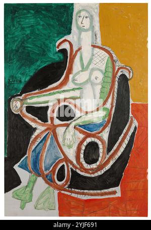 Picasso, Pablo / 'femme dans un fauteuil à bascule',1956, huile sur toile, 195 x 130 cm. Banque D'Images