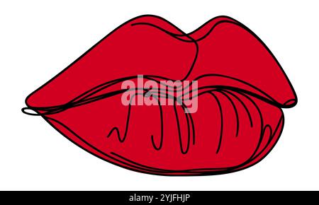 Dessin continu d'une ligne de lèvre de femme Illustration de Vecteur