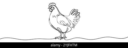 Ligne continue unique dessinant une poule mère. Illustration de Vecteur