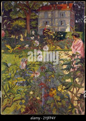 Jardin à Vaucresson. Artiste : Édouard Vuillard (français, Cuiseaux 1868-1940 la Baule). Dimensions : 59 1/2 x 43 5/8 po. (151,1 x 110,8 cm). Date : 1920 ; retravaillé 1926, 1935, 1936. Cette peinture a été commencée en 1920 à Vaucresson, une banlieue résidentielle à l'ouest de Paris, où les amis de Vuillard Lucy et Josse (Jos) Hessel avaient récemment acheté la maison représentée en arrière-plan. Jos, associé de la firme Bernheim-jeune, était devenu concessionnaire de Vuillard en 1912. Sa femme était l'une des grandes amours de Vuillard ; leur relation s'étendait sur plus de trois décennies, jusqu'à la mort de l'artiste en 1940. Le woma Banque D'Images