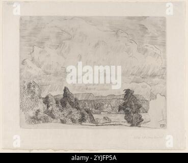 Paysage avec des arbres au premier plan et une maison dans les collines en arrière-plan. Artiste : Erik Werenskiold (norvégien, Vinger 1855-1938 Olso). Dimensions : plaque : 9 11/16 × 12 5/8 po. (24,6 × 32,1 cm) feuille : 12 13/16 × 15 11/16 po. (32,5 × 39,8 cm). Date : env. 1875-1938. Musée : Metropolitan Museum of Art, New York, États-Unis. Banque D'Images