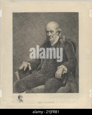 Benjamin Franklin. Artiste : William Harry Warren Bicknell (américain, Boston, Massachusetts 1860-1947 Winchester, Massachusetts). Dimensions : feuille : 17 5/8 po. × 15 po (44,7 × 38,1 cm). Date : env. 1910. Délivré exclusivement aux membres de la Bibliophile Society of Boston. Petite remarque de Franklin dans un chapeau de fourrure en bas à gauche de la marge. Cette impression est de la plaque oblitérée, pour la version originale signée, voir 41.71.10. Musée : Metropolitan Museum of Art, New York, États-Unis. Banque D'Images