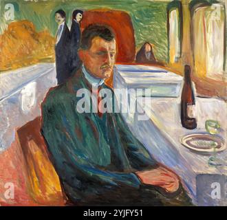 Autoportrait avec une bouteille de vin. Date/période : 1906. Peinture. Huile sur toile. 110x120 cm. Auteur : EDVARD MUNCH. Banque D'Images