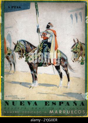 Portada de la revista gráfica Nueva España, dedicada a Marruecos. Editada en Barcelone, mai 1940. Auteur : Mariano BERTUCHI NIETO. Banque D'Images