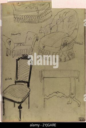 Dessins pour des chaises et une table. Rapporteur pour avis : Carel Adolph Lion Cachet. Dating : 1874 - 1945. Dimensions : H 250 mm × W 352 mm. Musée : Rijksmuseum, Amsterdam. Banque D'Images