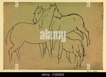 Feuille de croquis avec trois études de chevaux. Rapporteur pour avis : Leo Gestel. Dating : 1891 - 1941. Dimensions : H 136 mm × W 202 mm. Musée : Rijksmuseum, Amsterdam. Banque D'Images