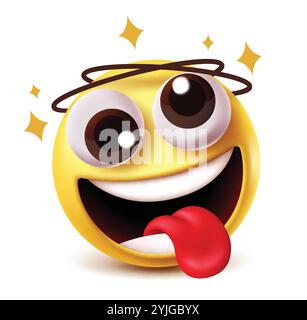 Caractère vectoriel emoji vertigineux. Conception de clipart Dizzy dans des expressions faciales folles, drôles et coquines émoticône 3D isolé sur fond blanc. Vecteur Illustration de Vecteur