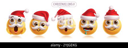 Jeu de caractères emoji Père noël. Noël santa emojis clip art personnages dans la surprise, timide, étonner, baver, sourire, visage heureux et drôle Illustration de Vecteur