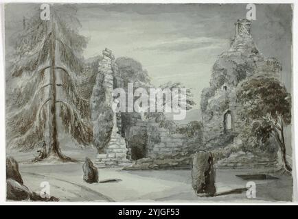 Lieu d'enterrement, Finlarig. Elizabeth Murray ; anglais, c. 1815-1882. Date : 1836. Dimensions : 156 mm × 225 mm. Stylo et encre brune, et pinceau et lavage gris et brun, rehaussé de gouache blanche, sur papier tissé bleu. Origine : Angleterre. Musée : Chicago Art Institute, FLORENCIA, États-Unis. Banque D'Images