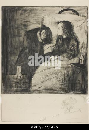 L'enfant malade. Edvard Munch ; norvégien, 1863-1944. Date : 1894. Dimensions : 361 x 272 mm (image) ; 386 x 292 mm (plaque) ; 483 x 344 mm (feuille). Drypoint en noir sur papier tissé crème. Origine : Norvège. Musée : Chicago Art Institute, FLORENCIA, États-Unis. Banque D'Images