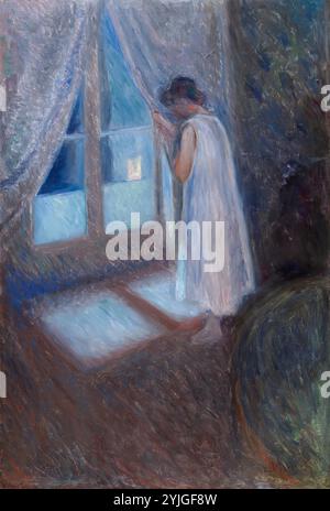 La fille près de la fenêtre. Edvard Munch ; norvégien, 1863-1944. Date : 1893. Dimensions : 96,5 × 65,4 cm (38 × 25 3/4 po). Huile sur toile. Origine : Norvège. Musée : Chicago Art Institute, FLORENCIA, États-Unis. Banque D'Images