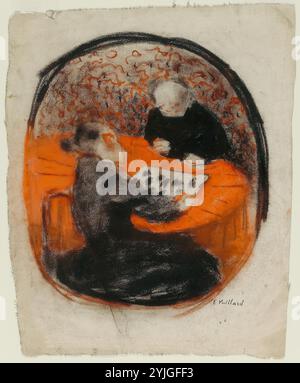 La mère de l'artiste jouant des Checkers. Edouard Jean Vuillard ; français, 1868-1940. Date : 1885-1895. Dimensions : 375 × 305 mm (ma×.). Pastel, avec graphite, empâtage et effacement sur papier tissé ivoire. Origine : France. Musée : Chicago Art Institute, FLORENCIA, États-Unis. Banque D'Images