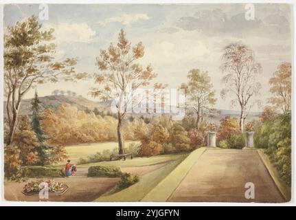 Terrasse au château de Wentworth. Elizabeth Murray ; anglais, c. 1815-1882. Date : 1848. Dimensions : 194 mm × 280 mm. Aquarelle sur traces de graphite sur papier tissé crème. Origine : Angleterre. Musée : Chicago Art Institute, FLORENCIA, États-Unis. Banque D'Images