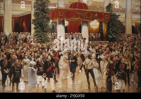 Bal dans l'Assemblée du bâtiment de la noblesse à Saint-Pétersbourg le 23 février 1913. Russie, 1915. Dimensions : 89x133 cm. Musée : State Hermitage, parfait Petersburg. Auteur : Dmitry Kardovsky. Banque D'Images