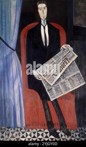 'Portrait d'un homme avec un journal (Chevalier X)'. France, 1911-1914. Dimensions : 162,5x97,5 cm. Musée : Etat de l'Ermitage, Saint-Pétersbourg. Auteur : André Derain. Banque D'Images