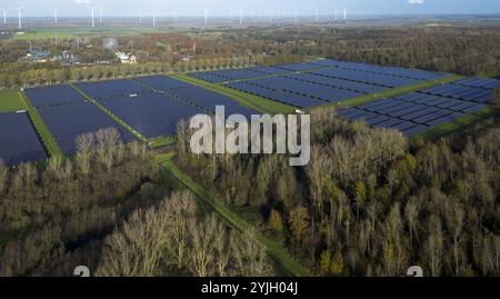 BIDDINGHUIZEN - sur le parking du lieu de l'événement à Biddinghuizen se trouve un parc solaire de 90 000 panneaux solaires. Les visiteurs peuvent garer leur voiture sur le plus grand abri solaire du monde. ANP / Hollandse Hoogte / Sander Koning pays-bas Out - belgique Out Banque D'Images