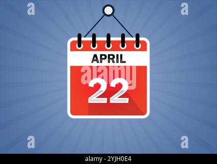 22 avril, affiche suspendue calendrier. 22e jours du mois, illustration moderne. Style plat Illustration de Vecteur