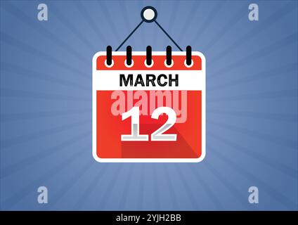 12 mars, affiche suspendue calendrier. 12ème jours du mois, illustration moderne. Style plat Illustration de Vecteur