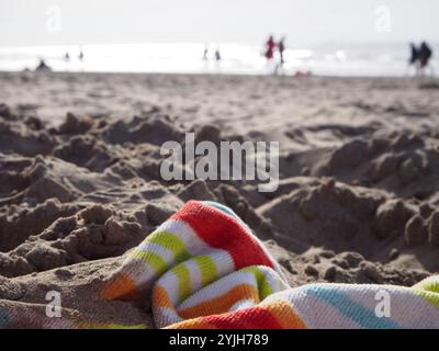 Gros plan d'une serviette sur une plage à Noordwijk, pays-Bas Banque D'Images