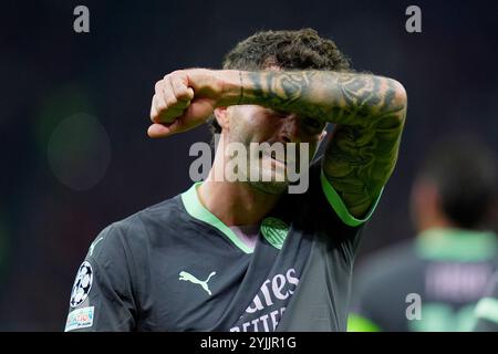 Christian Pulisic de l'AC Milan célèbre après avoir marqué 1/0 points lors du match de football de l'UEFA Champions League entre l'AC Milan et le Club Brugge a au stade San Siro de Milan, dans le nord de l'Italie -mardi 22 octobre 2024. Sport - Soccer . (Photo de Spada/LaPresse) Banque D'Images