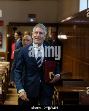 Madrid, 24/10/2024. Le ministre Fernando Grande Marlaska comparaît devant le comité sénatorial chargé de l'affaire Koldo. Photo : Ignacio Gil. ARCHDC. Crédit : album / Archivo ABC / Ignacio Gil Banque D'Images