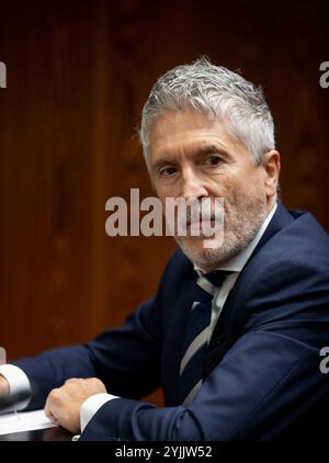 Madrid, 24/10/2024. Le ministre Fernando Grande Marlaska comparaît devant le comité sénatorial chargé de l'affaire Koldo. Photo : Ignacio Gil. ARCHDC. Crédit : album / Archivo ABC / Ignacio Gil Banque D'Images