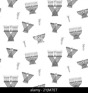 Hanukkah monochrome modèle sans couture. Ornement sans fin, silhouettes noires, Illustration de Vecteur