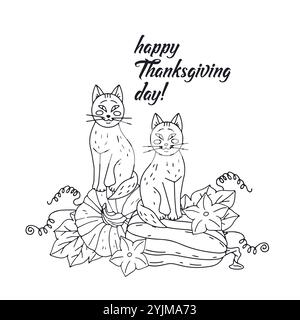 Carte de voeux de Thanksgiving avec chat mignon et citrouille et texte joyeux jour de Thanksgiving Illustration de Vecteur