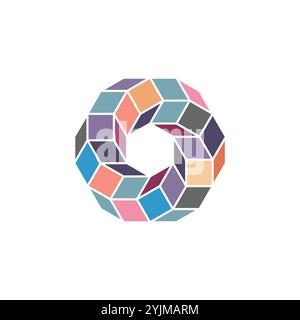 Logo polygone 3D, forme géométrique circulaire illustration vectorielle Illustration de Vecteur