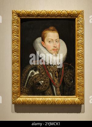 Portrait de Philippe III par Juan Pantoja de la Cruz, 1603, mettant en valeur une armure milanaise et un ruf distinctif. Galerie des collections royales. Madrid, Espagne Banque D'Images