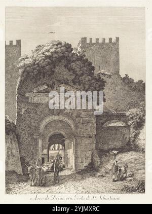 Jacob Wilhelm Mechau artiste allemand, 1745 - 1808, Arco di Druso, ora porta di San Sebastiano, 1794, Collection ou suite de vues Pittoresques de l'Italie (planche 9), gravure sur papier déposé, planche : 38,2 x 28,5 cm (15 1, 16 x 11 1, 4 in.), feuille : 49,2 x 38 cm (19 3, 8 x 14 15, 16 in Banque D'Images