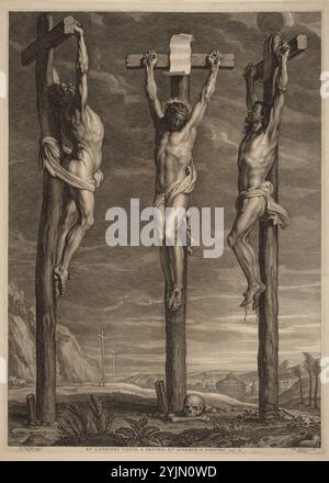 Sir Peter Paul Rubens, Flamand, 1577 - 1640, Christ crucifié entre deux voleurs, années 1640, gravure sur papier versé, plaque : 60,7 x 43,4 cm (23 7, 8 x 17 1, 16 po), feuille : 65,7 x 47,2 cm (25 7, 8 x 18 9, 16 po), Hollstein, no. 27, État ii, ii, Schelte Adams Bolswert, flamand, 1586 - 1659 Banque D'Images