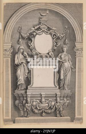 Sir Peter Paul Rubens, Flamand, 1577 - 1640, épitaphe de Rubens, 1613, 1646, [album des gravures] [volume], gravure sur papier versé [preuve avant lettres], Hollstein, no. 11, Petrus Clouet, flamand, 1629 - 1670 Banque D'Images