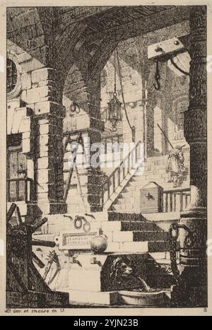 Carl Schütz, autrichien, 1745 - 1800, Fantasy of an Antique prison, 1770, 1780, Fantasy architecture (planche 2), gravure sur papier déposé, planche : 13,9 x 9,6 cm (5 1, 2 x 3 3, 4 in.), feuille : 14,6 x 10,2 cm (5 3, 4 x 4 in.), le Blanc, no. 15 Banque D'Images