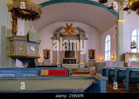 Admiralitätskirche Karlskrona, Blekinge län, Schweden Innenraum der Admiralitätskirche Amiralitetskyrkan, auch Ulrica Pia genannt, im Südosten der historischen Innenstadt von Karlskrona, Blekinge län, Schweden, die heute zum Welterbe der UNESCO zählt, nur zur redaktionellen Verwendung. Banque D'Images