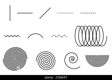 Types de droites géométriques. Différents types de ligne. Illustration de Vecteur