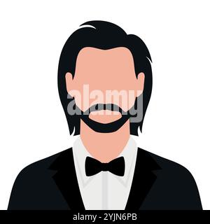 Homme barbu abstrait sans visage avec de longs cheveux en smoking et noeud papillon. Illustration vectorielle Illustration de Vecteur
