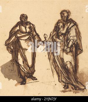 Cherubino Alberti, Romain, 1553 - 1615, Saints Pierre et Paul, stylo et encre brune et fer gall, avec lavage brun sur craie noire sur papier pondu, feuille : 23,6 x 22,6 cm (9 5, 16 x 8 7, 8 in Banque D'Images