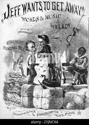 Jeff Wants to Get Away, A Lady (compositeur), Endress & Compton, Saint Louis, 1864., États-Unis, histoire, Guerre civile, 1861-1865, chansons et musique, Davis, Jefferson, 1808-1889, chansons et musique, chansons avec piano, Davis, Jefferson, 1808-1889, caricatures et dessins animés, Breckinridge, John C. (John Cabell), 1821-1875, Songs and Music, Breckinridge, John C. (John Cabell), 1821-1875, caricatures and Caricons, Memminger, C. G. (Christopher Gustavus), 1803-1888, Songs and Music, Memminger, C. G. (Christopher Gustavus), 1803-1888, caricatures and Caricatures, Afro-Américains, caricatures and Caricatures Banque D'Images
