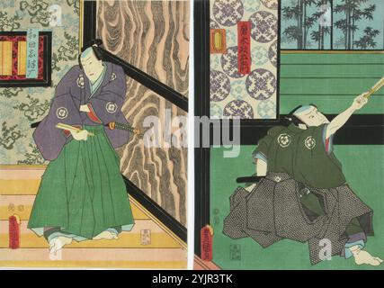 Kunisada, B, travail, acteurs Ichikawa Danzo VI et personnage Wada Shizuma dans la pièce Igagoe dochu sugoroku (Game board IgA province), (1855 - 1860), gravure sur bois couleur, majeure : graphiques Banque D'Images