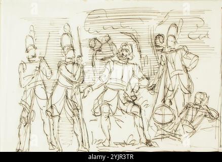 Sjöstrand, Carl Eneas, oeuvre, croquis pour pièce de théâtre ou illustration, 1866, 67 ?, dessin, 21 cm x 33,5 cm Banque D'Images